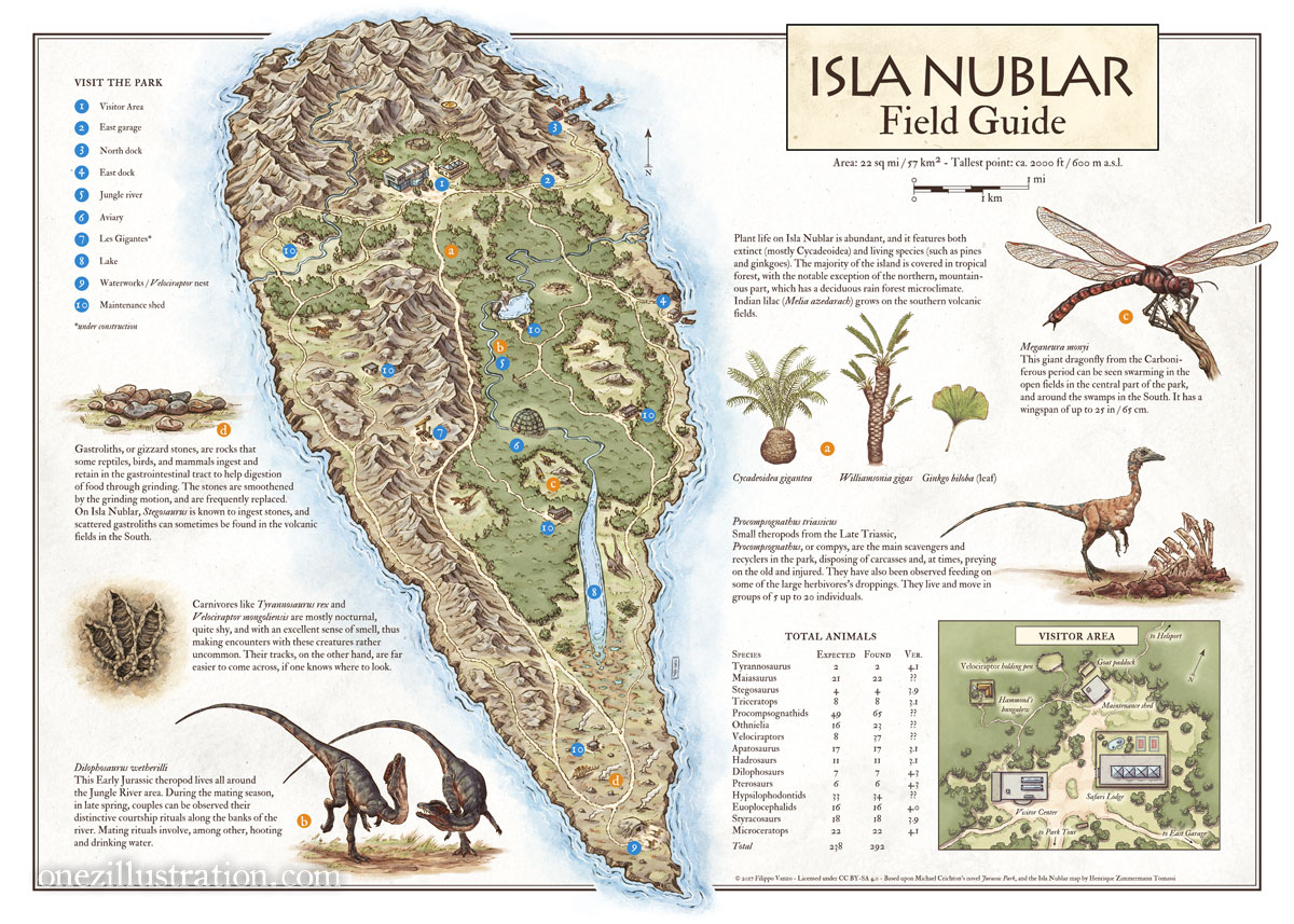 Isla Nublar Field Guide Map Filippo Vanzo Illustrator Cartographer   JP Map 