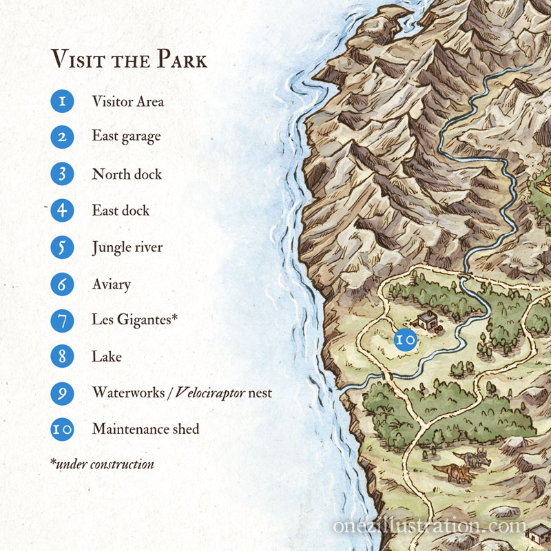 Isla Nublar Field Guide Map Filippo Vanzo Illustrator Cartographer   JP Map DETAIL 4 